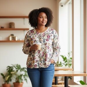 White Floral Button-Down Shirt